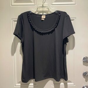 Covington Black Ruffle Scoopneck Short Sleeve Top Size XL, Solid Dark Casual